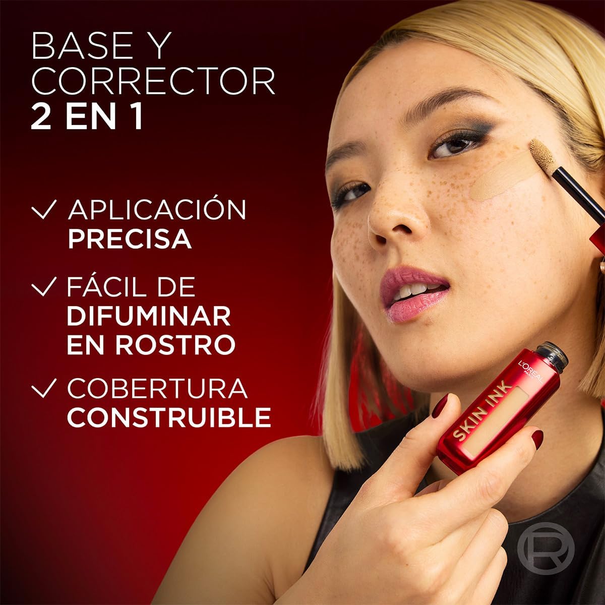 L'Oréal Paris Infallible Skin Ink Base de maquillaje y corrector 2 en 1 de larga duración y resistente a transferencias