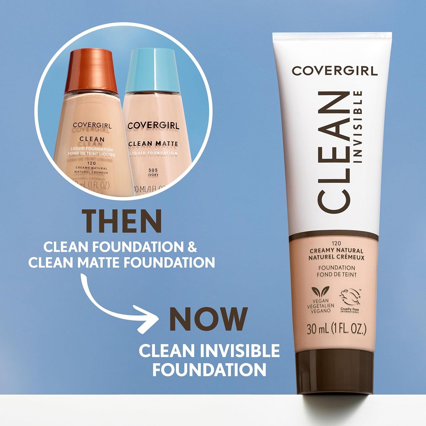 Covergirl Base De Maquillaje Covergirl Clean Invisible, Cremosa Y Natural, Fórmula Difuminable, Cobertura Modulable Tono 140 Natural beige