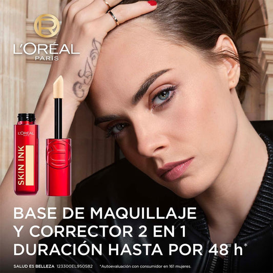 L'Oréal Paris Infallible Skin Ink Base de maquillaje y corrector 2 en 1 de larga duración y resistente a transferencias