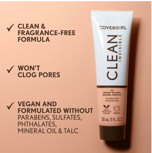 Covergirl Base De Maquillaje Covergirl Clean Invisible, Cremosa Y Natural, Fórmula Difuminable, Cobertura Modulable Tono 140 Natural beige